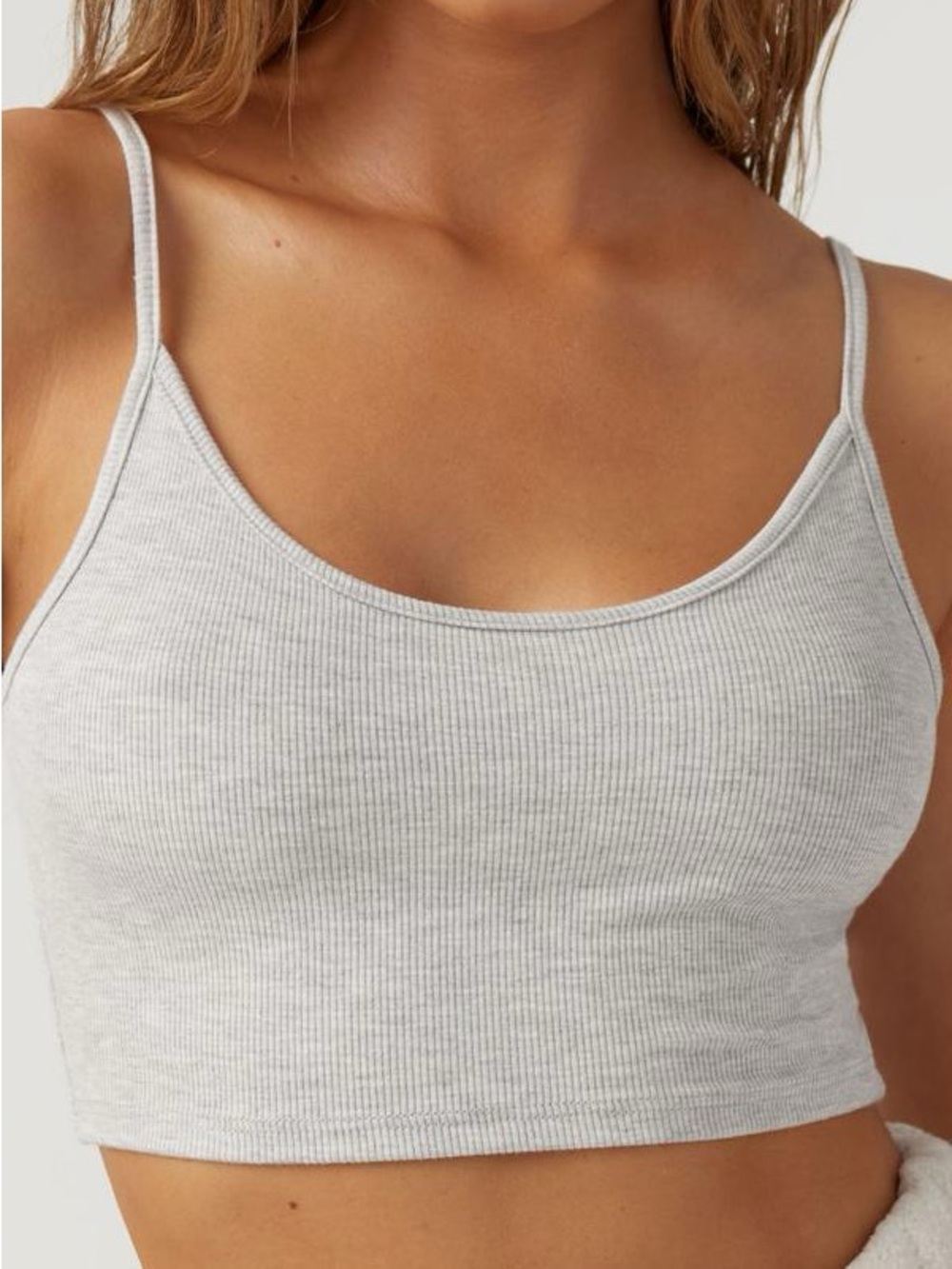 NEW JOAH BROWN LOW BACK CROP CAMI PEARL GREY Ribbed Crop Bralette Light Gray S/M